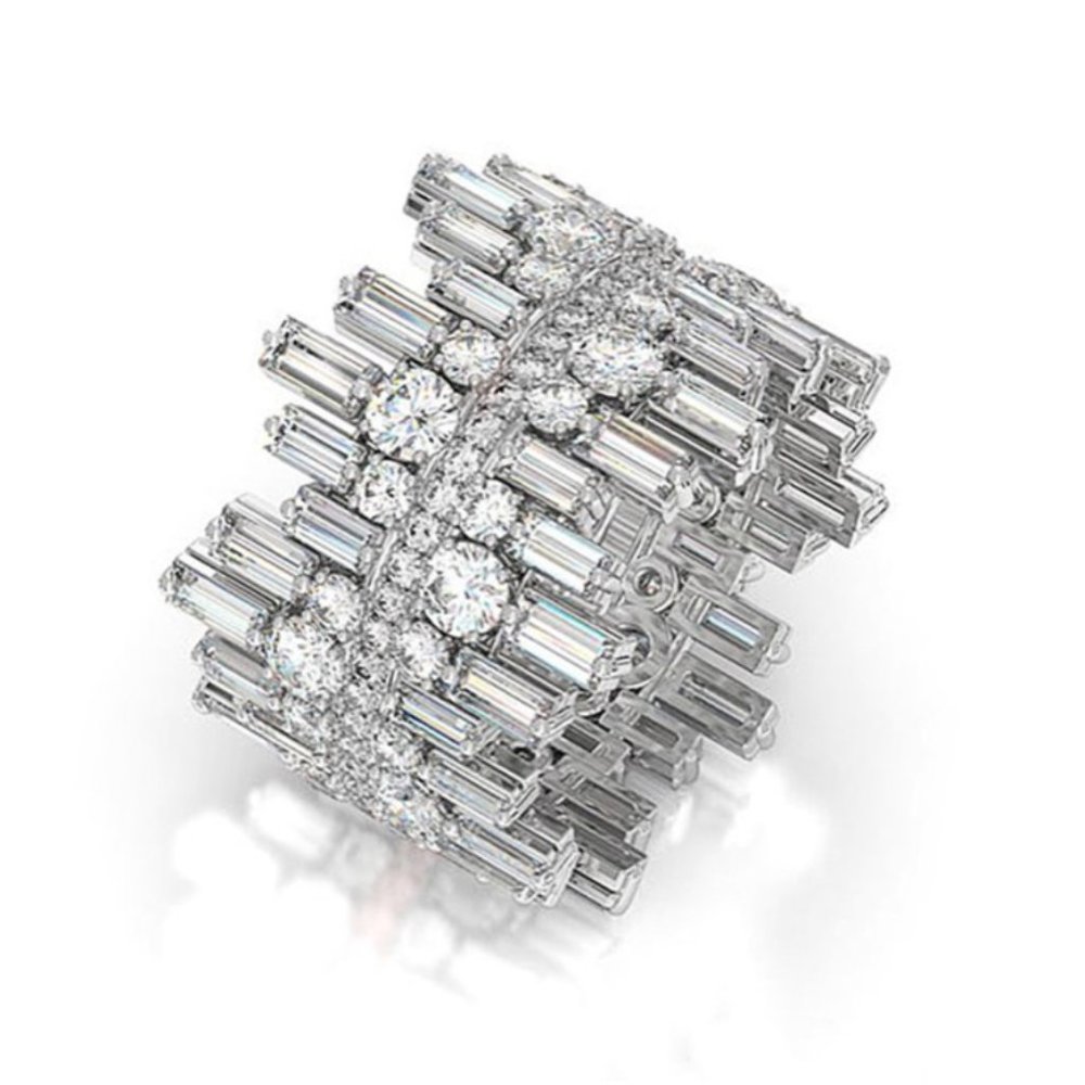Micro Paved Irregular Multi-Row Diamond Ring - Picture 3 of 7